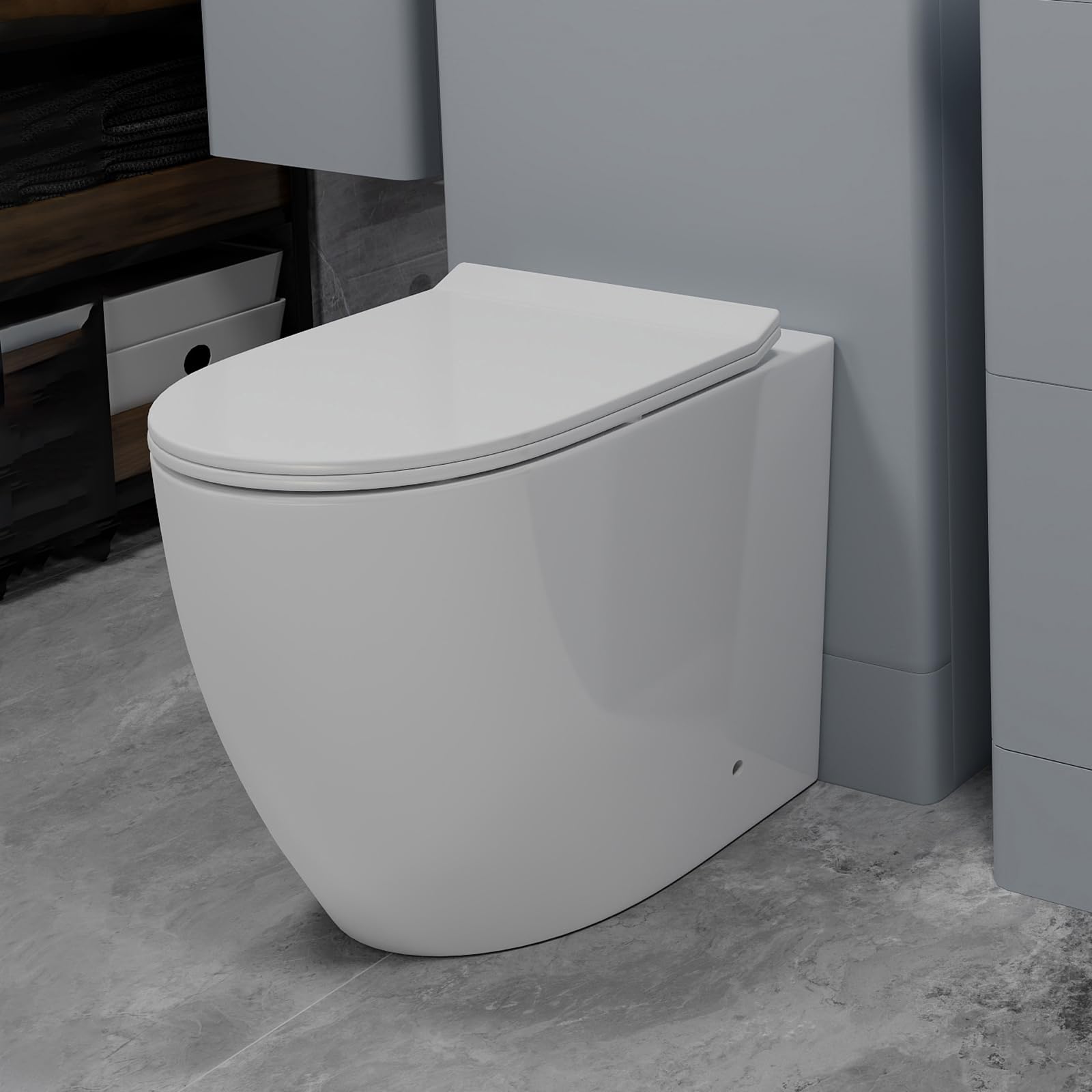 Rimless Comfort Height Toilets Back to Wall Toilet and Concealed Cistern BTW Bathroom WC Ceramic Pan Soft Close Seat Modern Round Projection Elongated Toilet for Bathrooms — image 1