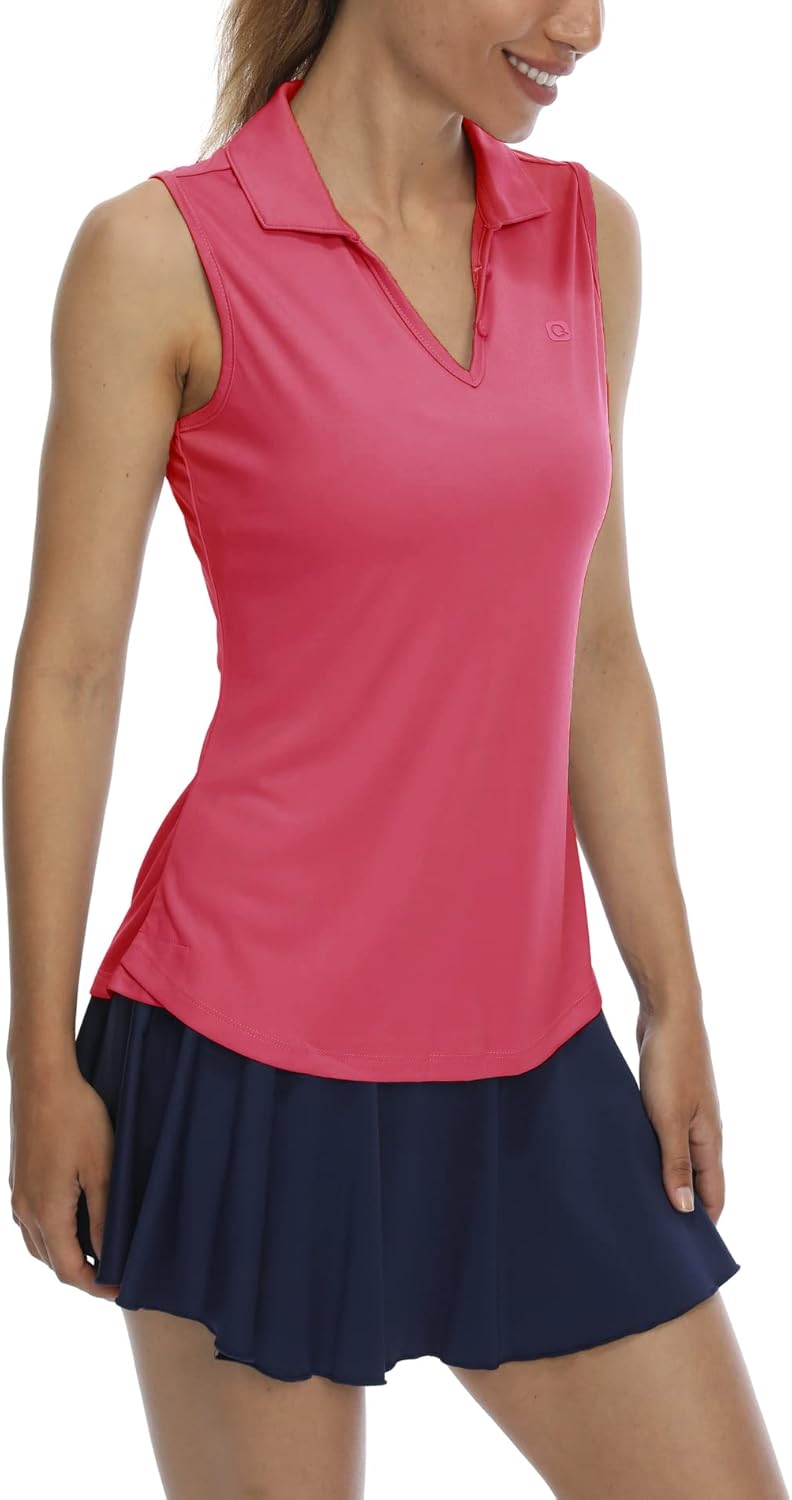 LastFor1 Women's Sleeveless Polo Golf Shirts Quick Dry 50+ UV Protection V-Neck with Collar Lightweight Tennis Tank Tops