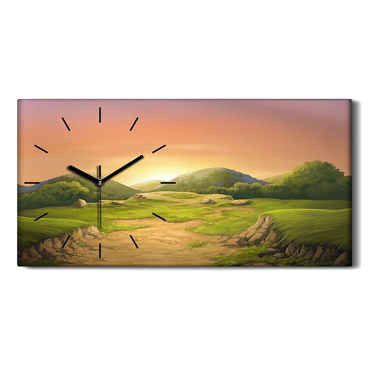 Horloge sur toile moderne coucher de soleil sur les falaises 60x30cm