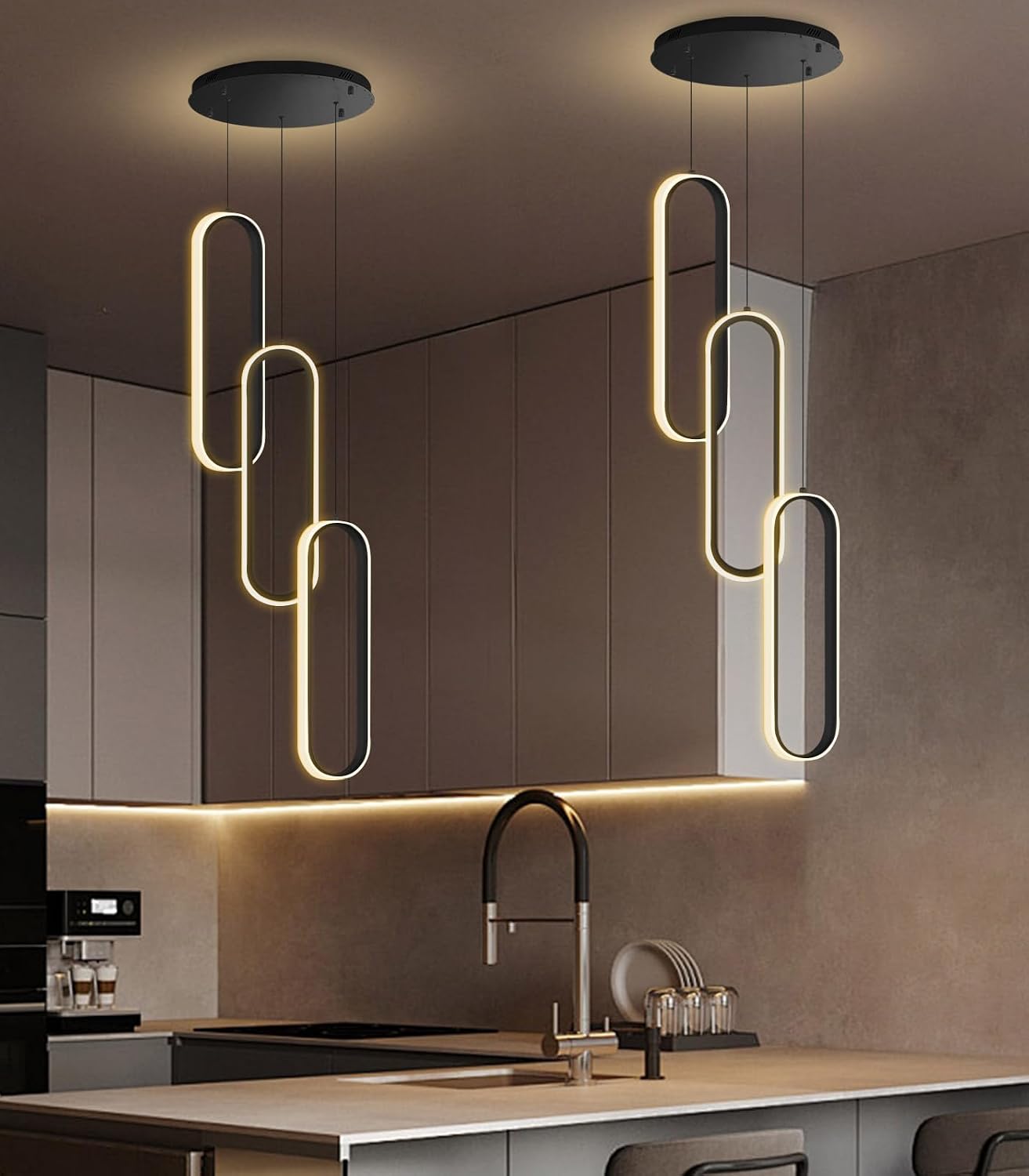 3 Rings 59‘’ Modern Chandelier Glam Chandelier LED Dimmable for Living Room Kitchen Island Dining Room Ceiling Chandeliers Black