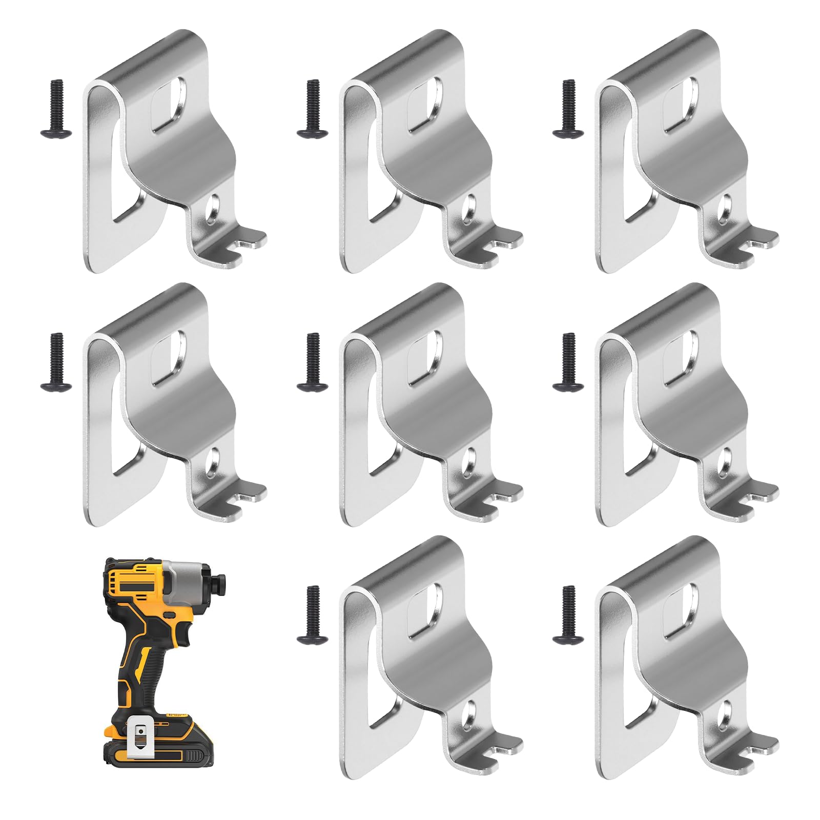 8 Pcs Belt Clip for Dewalt, Tool Clips Stainless Steel Drill Holder and Clip Belt, Replacement Hooks for Impact Driver and Drills, Essential Power Tool Accessories with Matching Screws