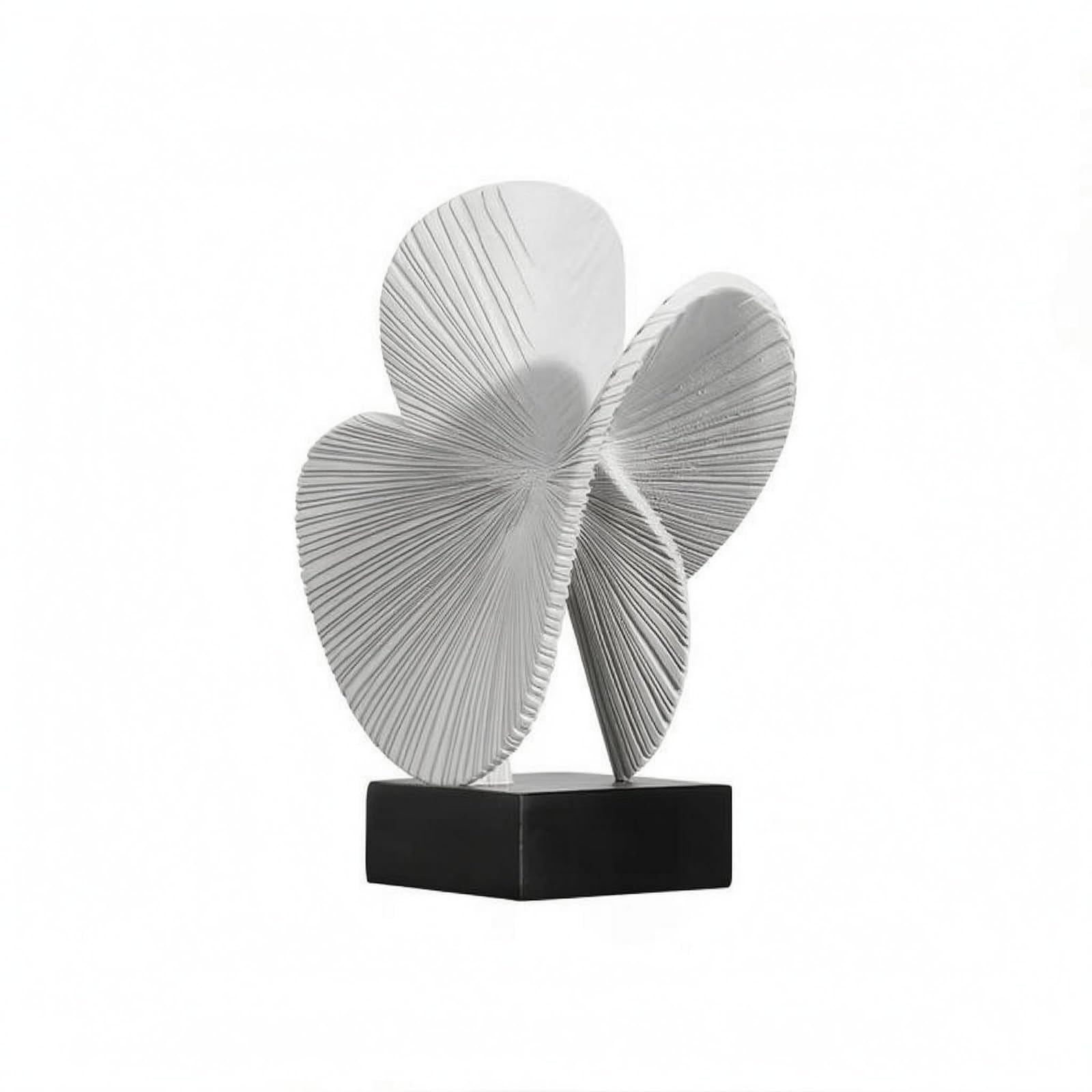 Abstrakte Deko-Skulptur schwarzer Sockel abstrakte Skulptur weiß Moderne Kunstfigur, Blütenblatt Skulptur B A285