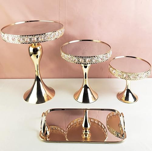 Miniatura 5 de Soporte redondo dorado de 8 pulgadas para tartas, soporte de pedestal de metal con cristales, plato de exhibición de quesos para bodas, fiestas,