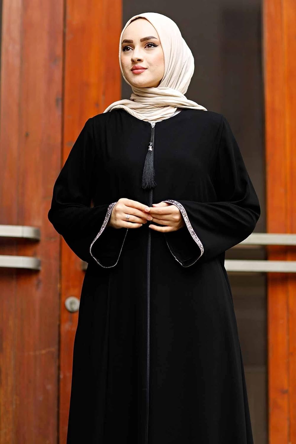 istanbul styles Women's Stone Sleeves Abaya Long Sleeve Floor Length Zipper Floor Length Turkey Islamic Fashion - Image 4