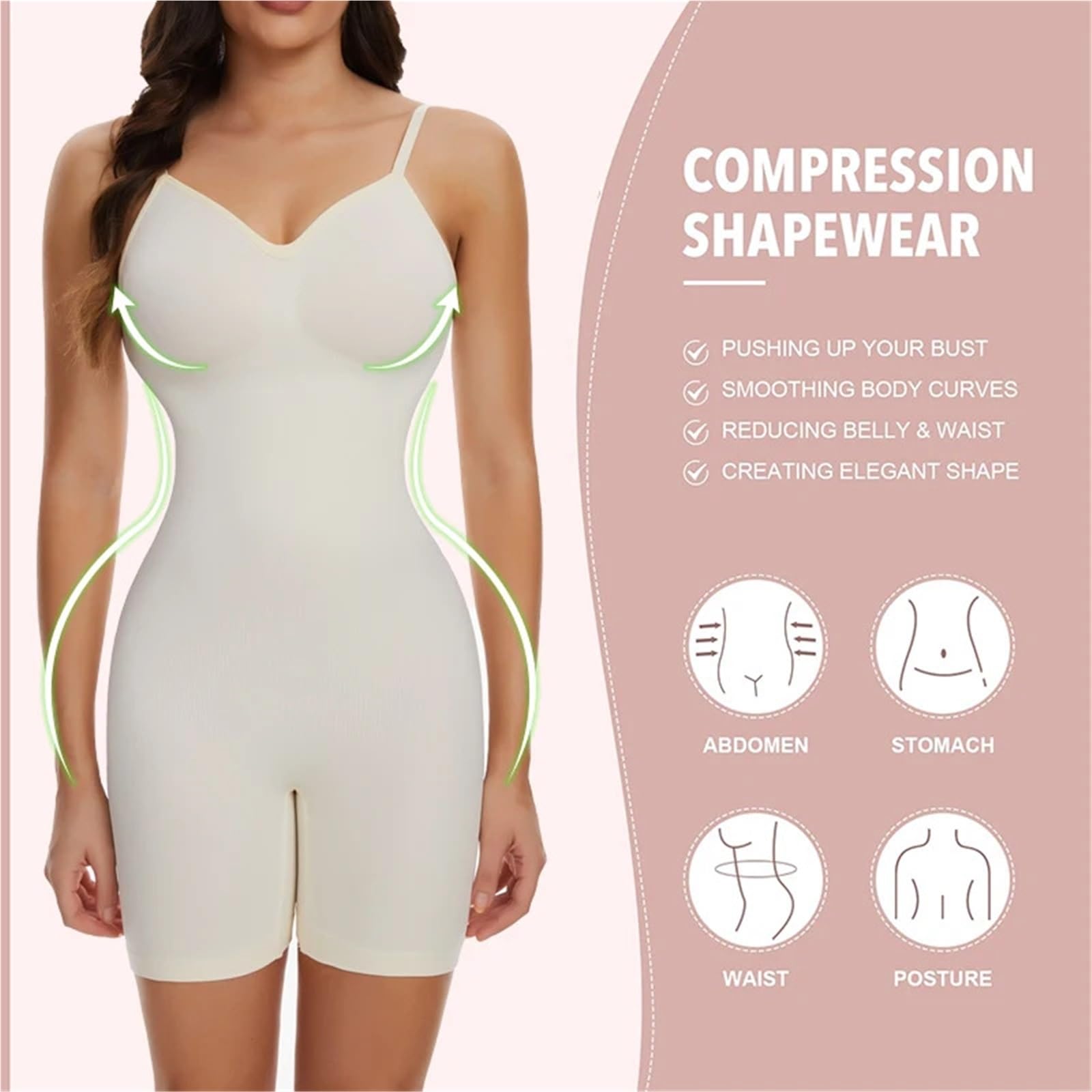 Body Shapewear femmes maille bout à cuisse plus mince corps lisse Shaper dos nu minceur ventre plat Corset Pour sculpter la silhouette(2pcs Beige,M)
