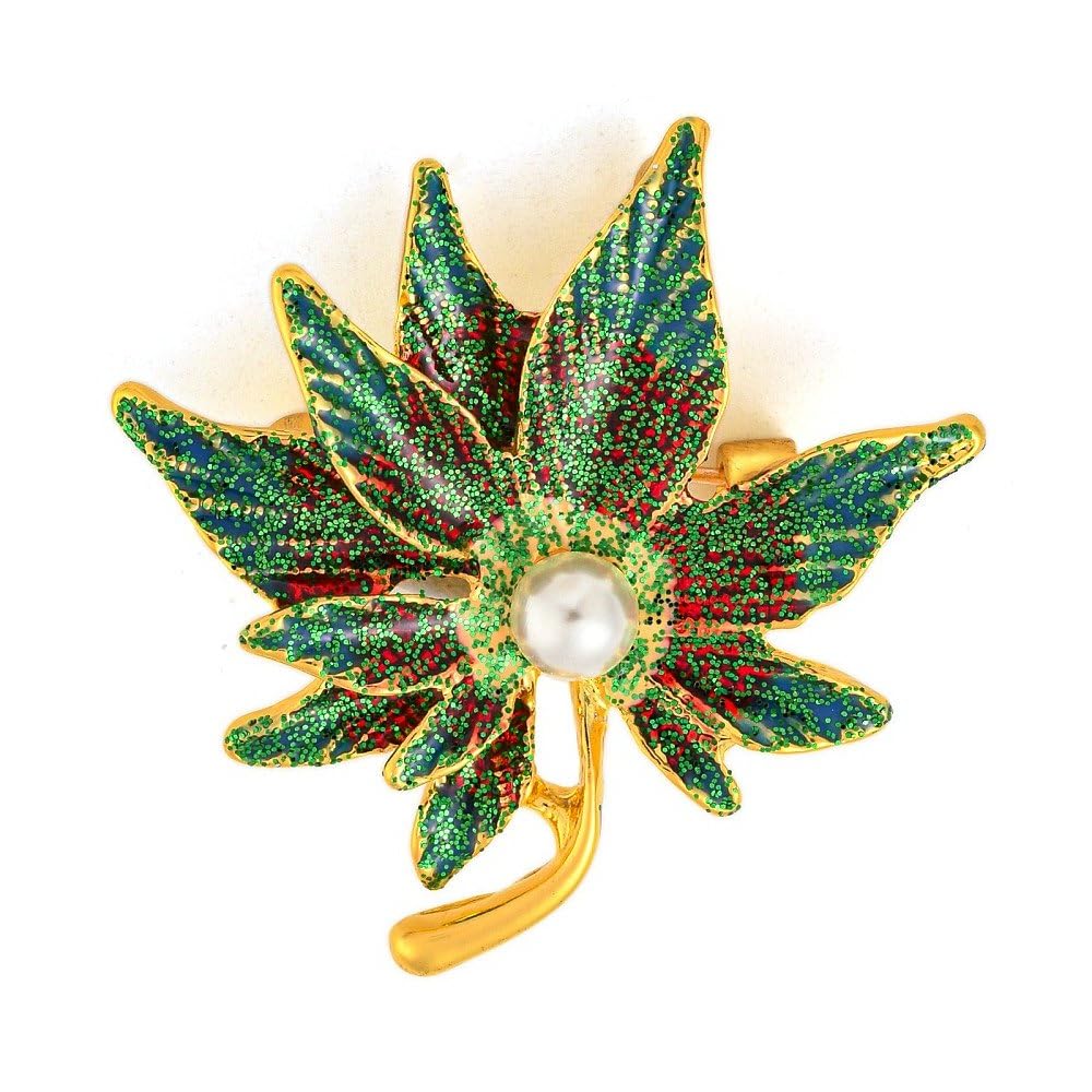 Gold Plated Pearl Studded Leaf Traditional Brooch Cum Saree Pin for Women and Girls (Brooch0523)-image-46