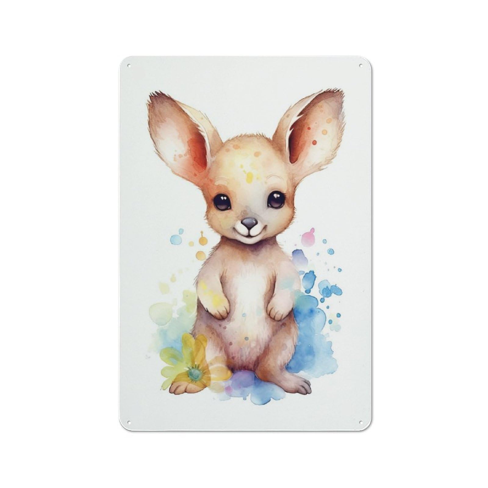 Junmoney Watercolor Baby Kangaroo Tin Wall Plaque 30X20cm With For Kitchen Or Home Bar, Suited To Kitchen Decor Lovers