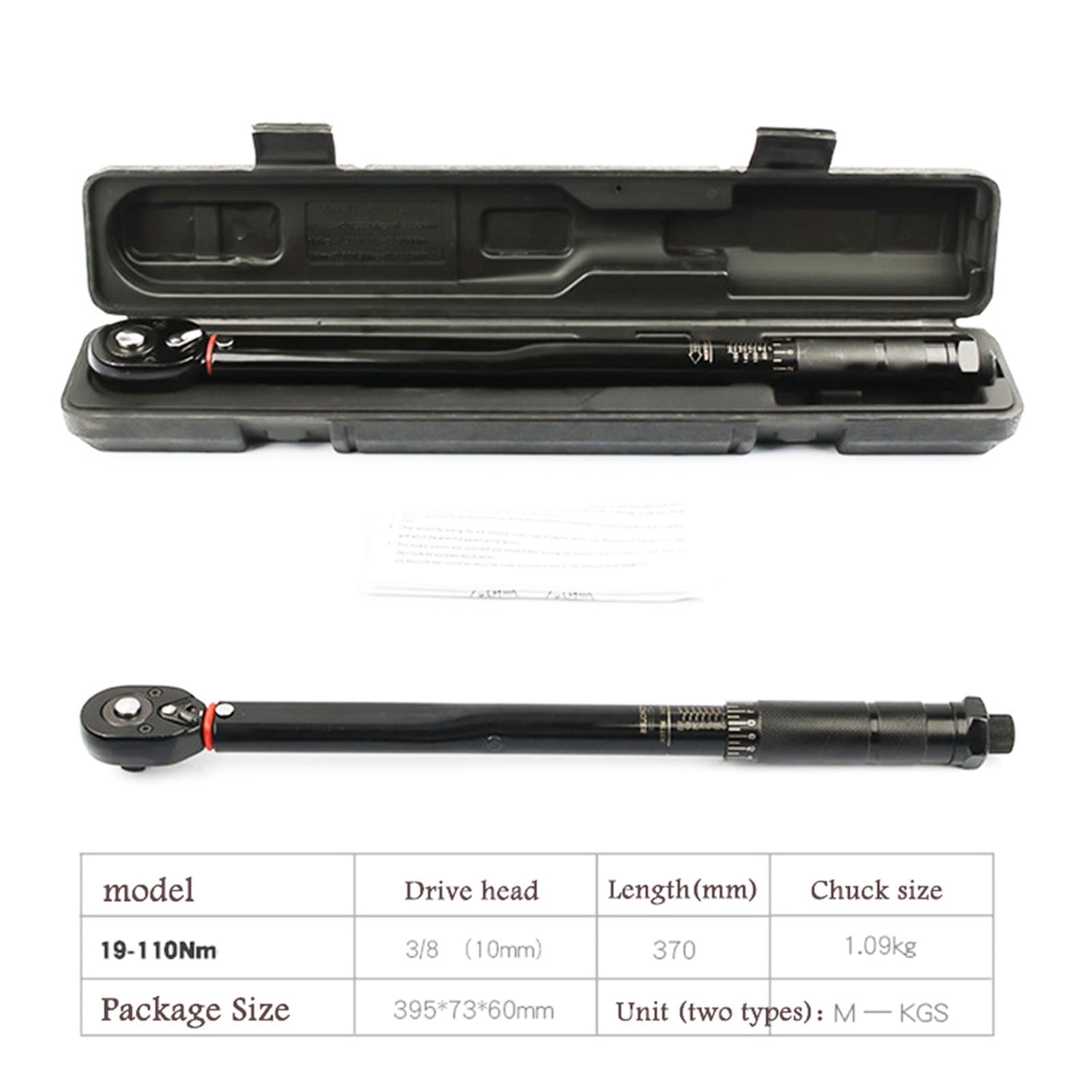 Klucz dynamometryczny, 3/8 "Torque Preset Torque Wrench Drive Tool 19-110nm Dwukierunkowa regulacja Spanner Auto Naprawa Narzędzia Ręczne Naprawa Rowerów Samochodowy Naprawa