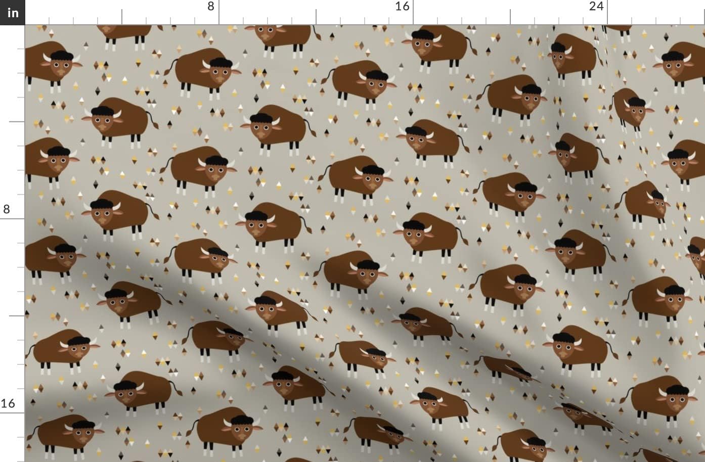 Spoonflower Fabric - Buffalo Bison Animals Desert Triangle Southwestern Printed on Organic Cotton Sateen Fabric by The Yard - Sewing Quilting Apparel Home Decor