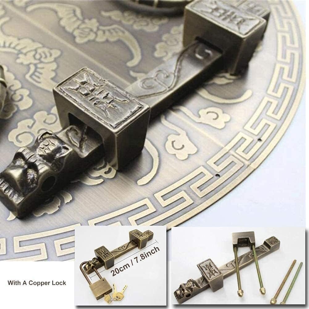 Chinese Classical Door Handle Antique Style Furniture Pulls Brass Cabinet Face Plate Backplate Hardware Home Cupboard Decor with Retro Lions Door Knocker (Style3)