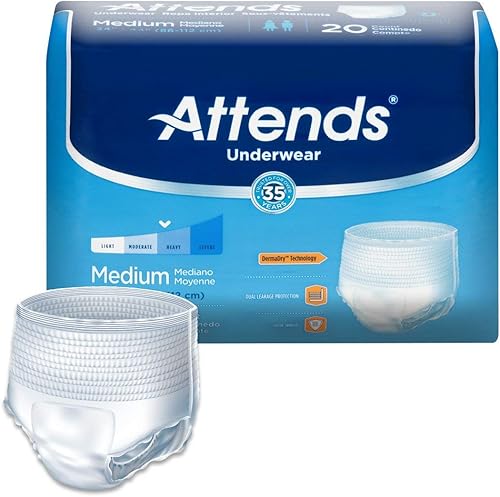 Attends Ropa interior de absorción extra, talla M cintura/cadera 34-44 pulgadas, peso 120-175 libras, paquete de 20