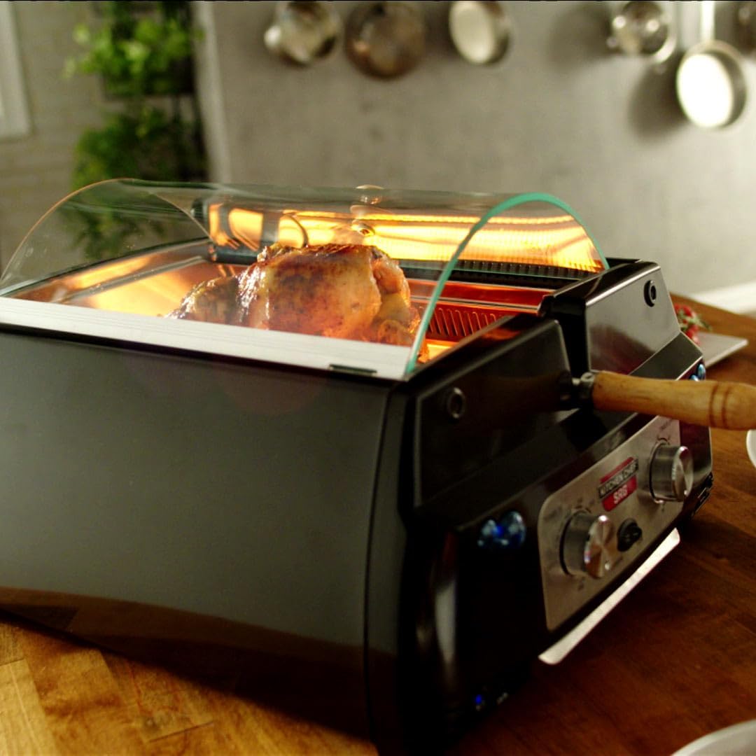 Livington Rotisserie Chef - Rot - Indoorgrill, Drehgrill & Tischgrill - Drehspieß für Hähnchen - Elektrogrill - Automatische Abschaltfunktion - Duo-Infrarot Heizelemente