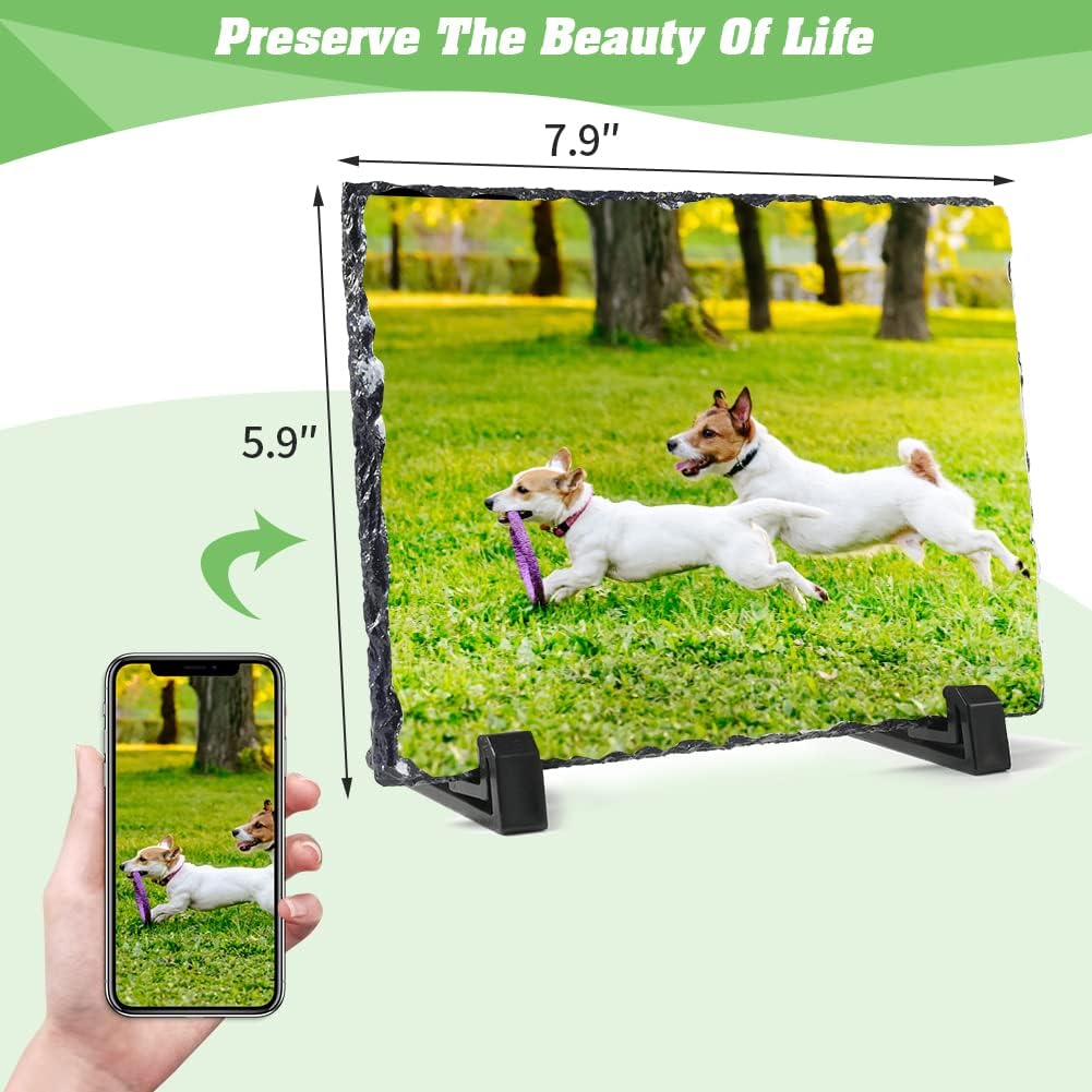 YOUKE OLA 12 Pack Sublimation Slate Blank Rock Stone Photo Rectangular Frame Heat Transfer Plaque Picture Frame with Display Holder for DIY Craft 5.9 x 7.9 Inch