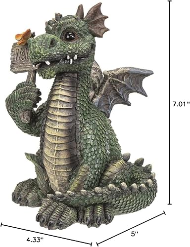 Miniatura 6 de Pacific Trading - Figura de dragón verde con letrero de bienvenida, 7 pulgadas
