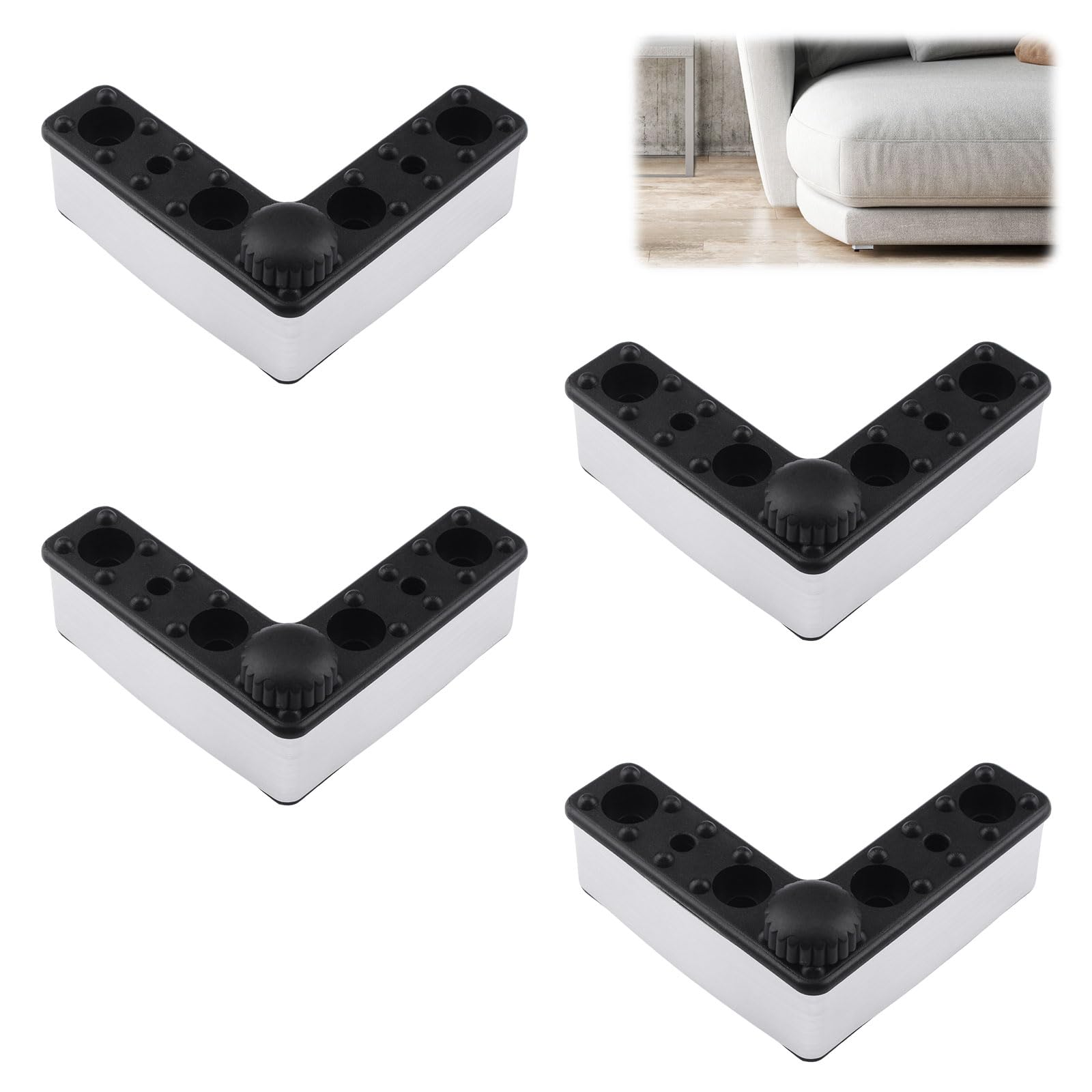 UFURMATE 4Pcs Adjustable Sofa Feet, Black Plastic Furniture Lifter Outdoor Waterproof Chairs Feet Support Durable L Shaped Riser for Dresser Bed(8 * 8cm)