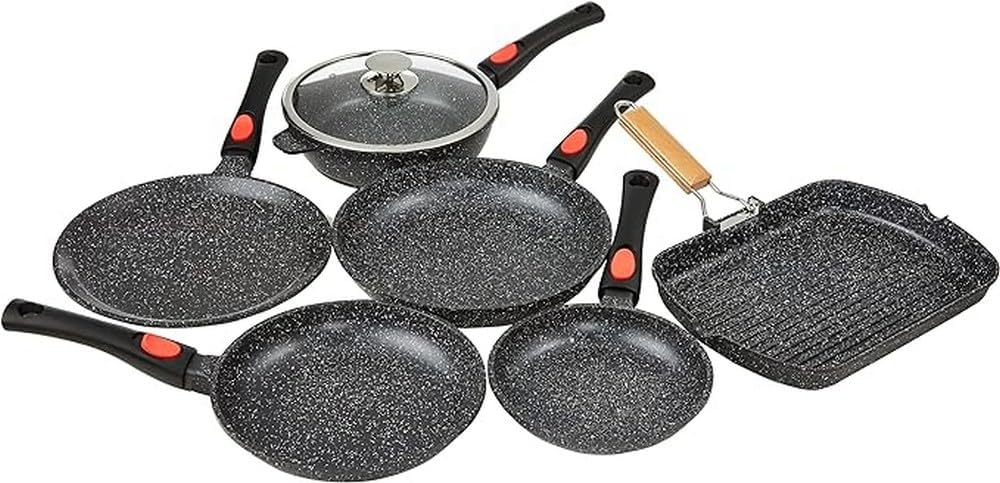 000 Cookware Set 24 Pieces Cast Aluminium Stone Coating Suitable for All Heat Sources Including Induction Removable Handle PFOA-Free