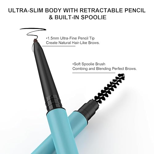 Miniatura 2 de TurritopsisD - Lápiz de cejas para definir y rellenar (paquete de 2 unidades, marrón claro). Lápiz de cejas profesional resistente al agua, punta