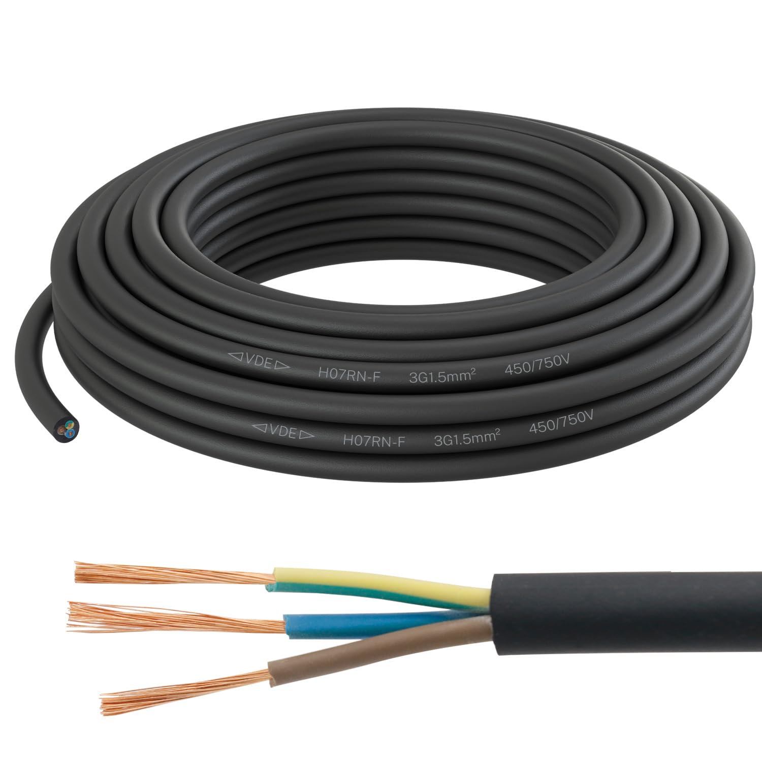 FIRMERST H07RN-F Gummikabel 3x1.5mm² 15 Meter