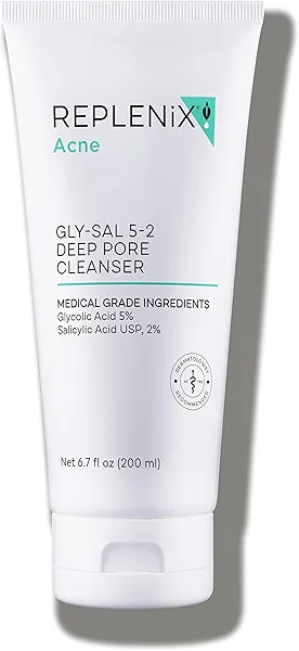 Replenix Gly-Sal Deep Pore Facial Cleanser, Medical-Grade 5% Glycolic & 2% Salicylic Acid Oil-Free Face Wash for Acne-Prone Skin (6.7 fl. oz)