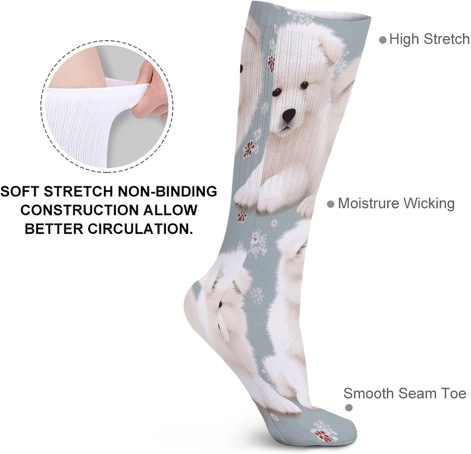 Little White Dogs Pattern Stocking - Cute Casual Long Athletic,Crew Sock for Men Women,Running Socks Soft Breathable for Gift