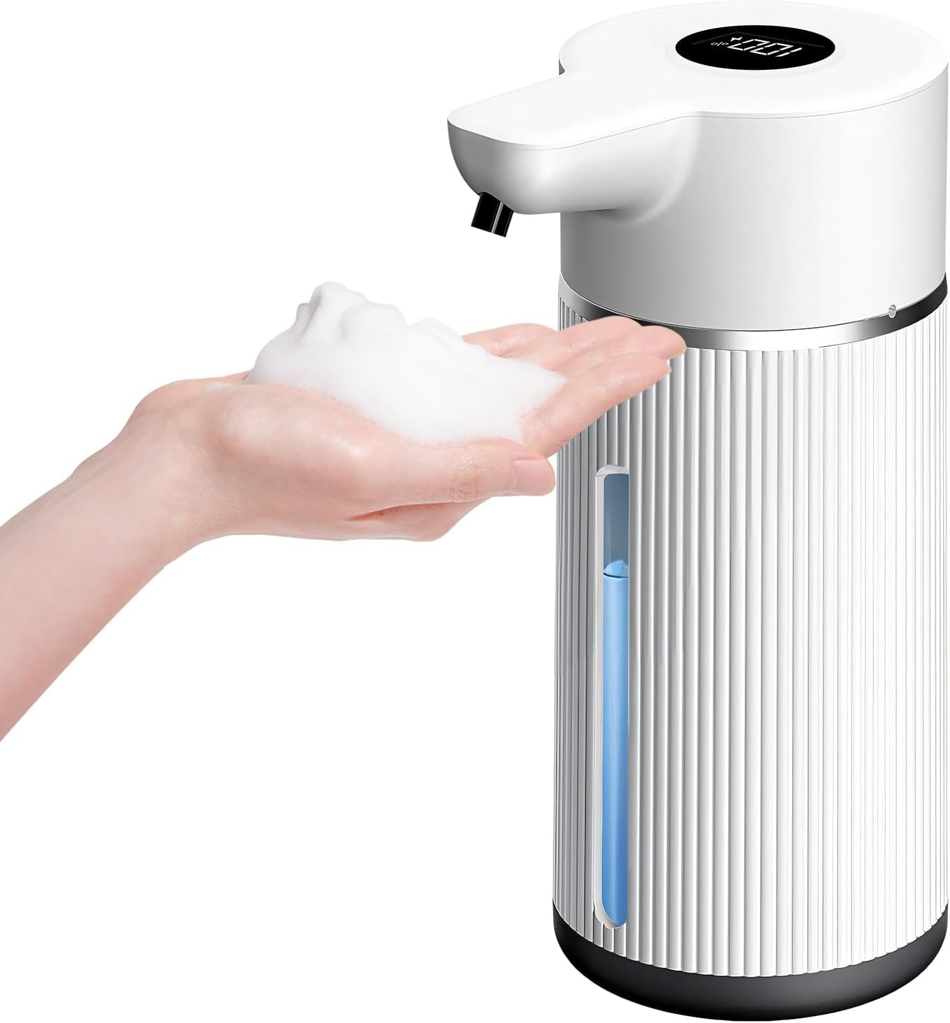 Brikipth Automatic Soap Dispenser, Rechargeable Sensor Hand Wash Dispenser with Digital Electricity Screen, 420ML Large Capacity, 4-Speed Adjustable Auto Foaming Dispenser for Bathroom (White)-image-42