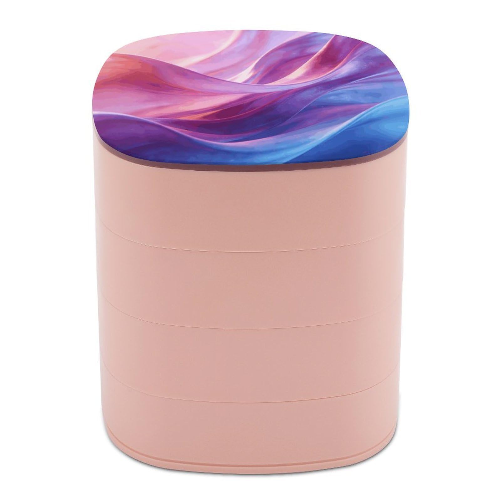 LZQPOEAS Pink Colorful Waves Abstract Swirls Jewelry Box Women Jewelry Organizer Travel Jewelry Case Cute Necklace Ring Storage Organizer 4-Layer Rotating Jewelry Tray Case with Mirror for Bracelets