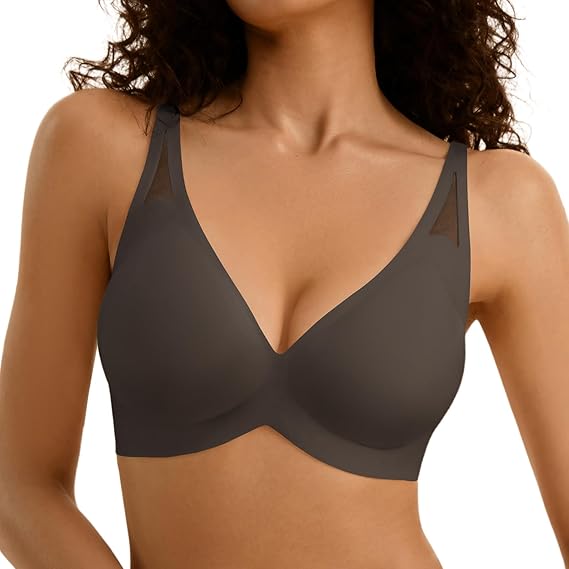 Wireless Jelly Bras for Women - Deep V No Underwire Bralette with Support - Seamless Comfortable Lightly Padded T-Shirt Bra
