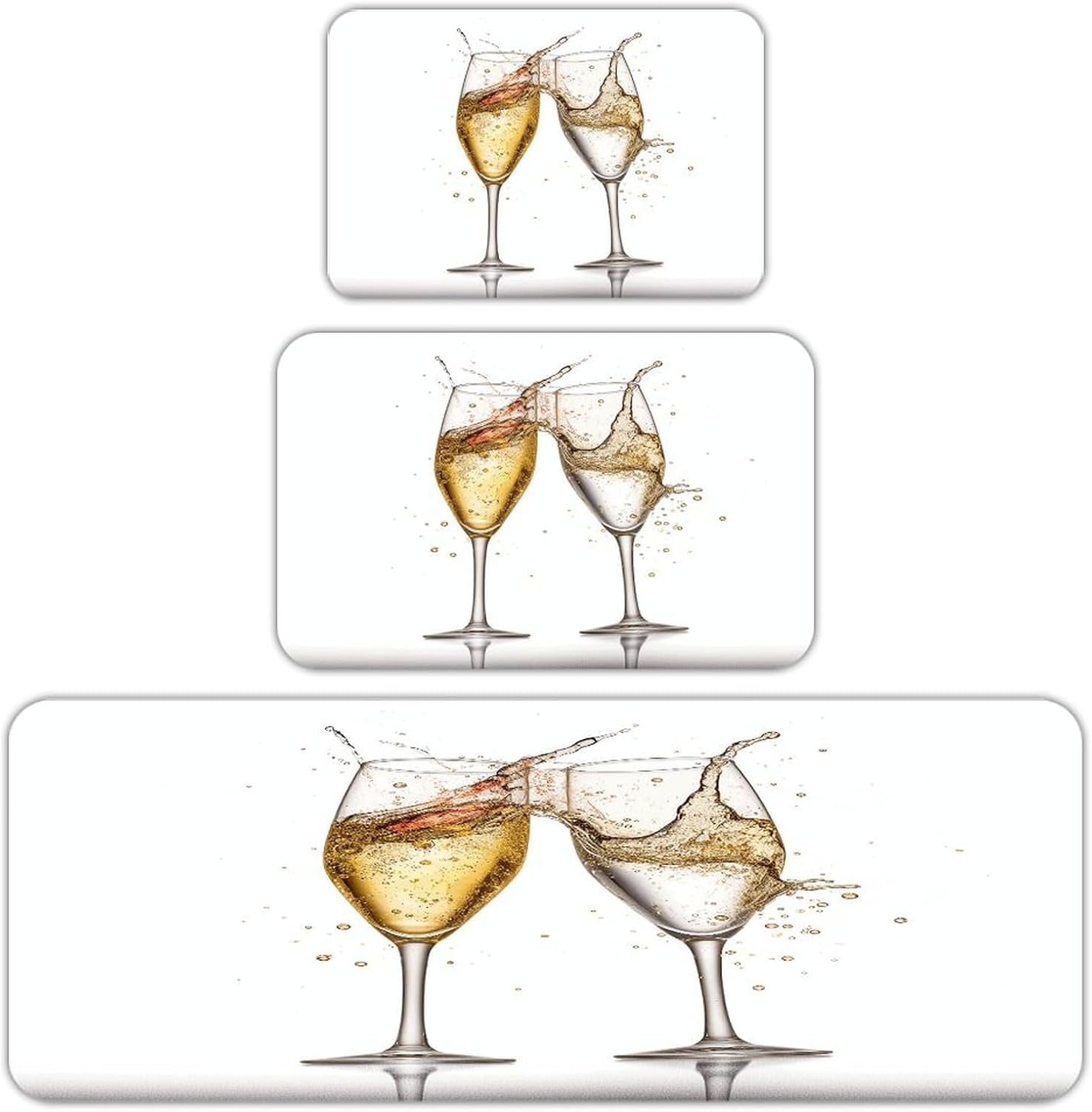Champagne Glasses Kitchen Rugs Set of 3 Non Slip Washable Kitchen Mats for Floor Soft Area Rug Kitchen Floor Mat Cushioned Anti Fatigue Mats Standing Sink Mat Decor Runner Rugs