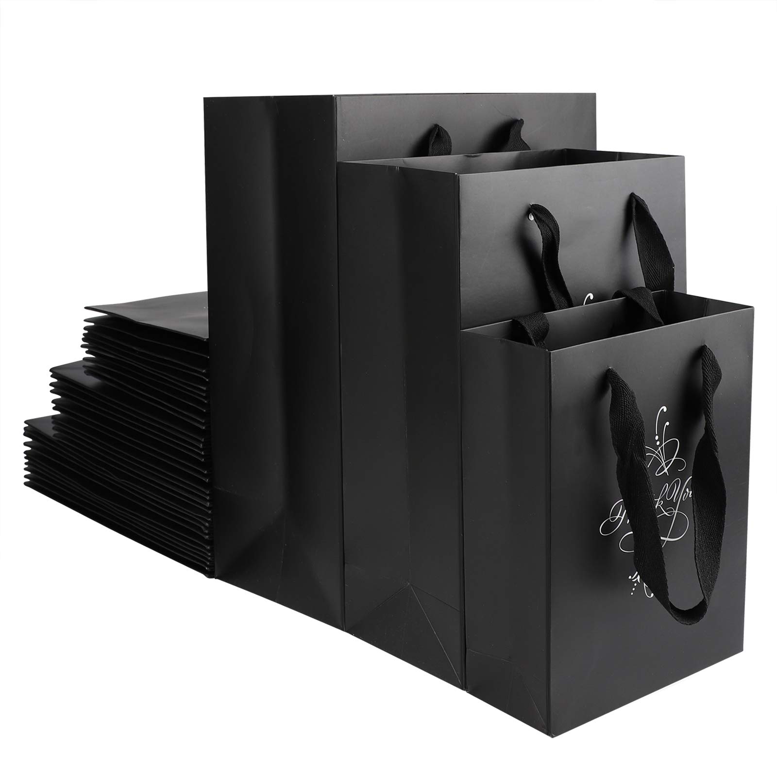 EUSOAR Gift Wrap Bags, 3 Sizes 30pcs Handled Paper Bags, Black Durable Sturdy Kraft Bags, Shopping Merchandise Bags, Homemade Decoration Paper Bags, Present Bags