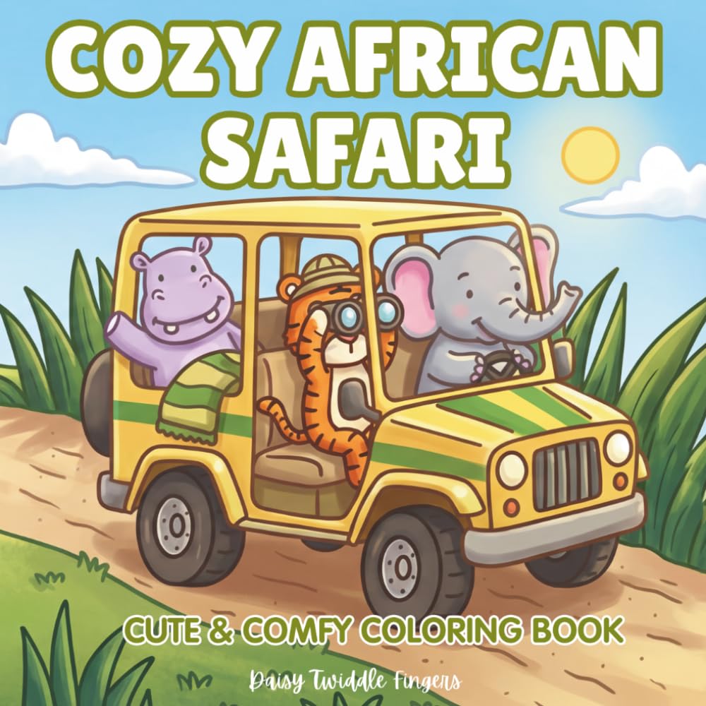 Cozy African Safari - Cute & Comfy Coloring Book: Bold & Easy Adult Coloring Book for Stress & Anxiety Relief - Cute Safari Animals, Cozy Camp ... & Sweet Adventures (Cute Coloring Escapes)