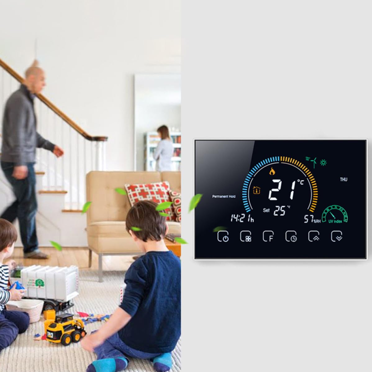 Intelligenter Bodenthermostat für Zuhause mit Touchscreen und LCD Schwarz