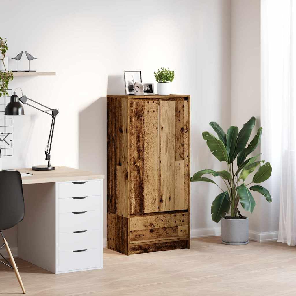 Meuble de rangement chaleureux style vieux bois pour un salon accueillant