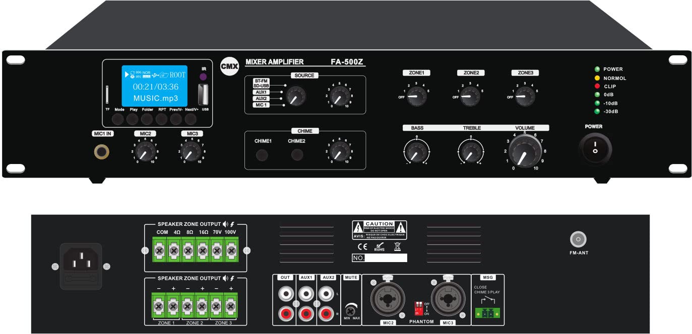 Amazon.com: CMX Audio FA-350Z 3 Zone Mixer Amplifier with ATT/Mp3