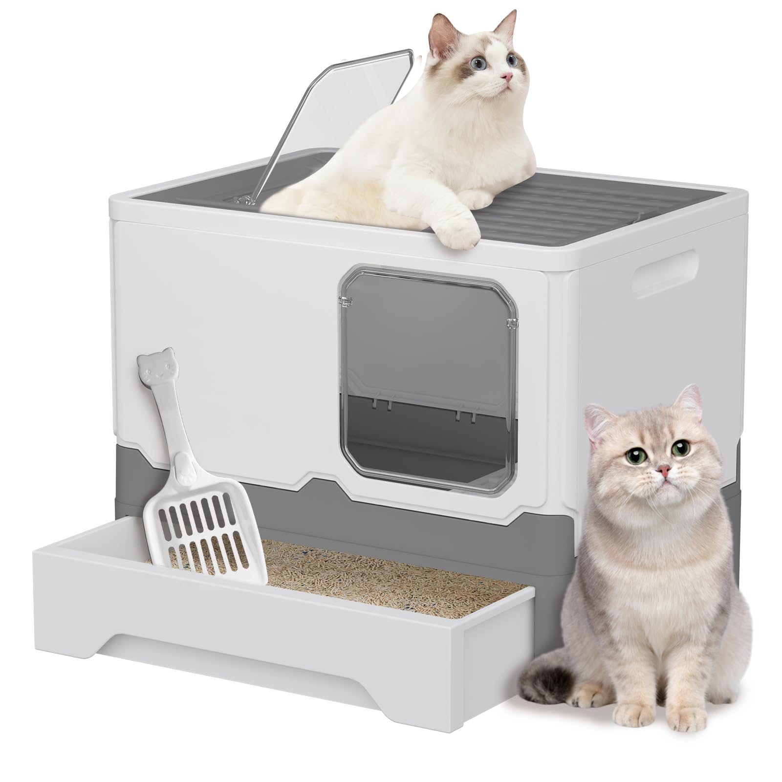 Cat Iitter Box with Iid,Foldable cat lIitter Box,Closed Smell Proof Anti-Splashing,Kitty Iitter Box,Drawer atructure,Cat Iitter Boxes for Indoor Cats,Easy Clean Iitter Box (Grey)