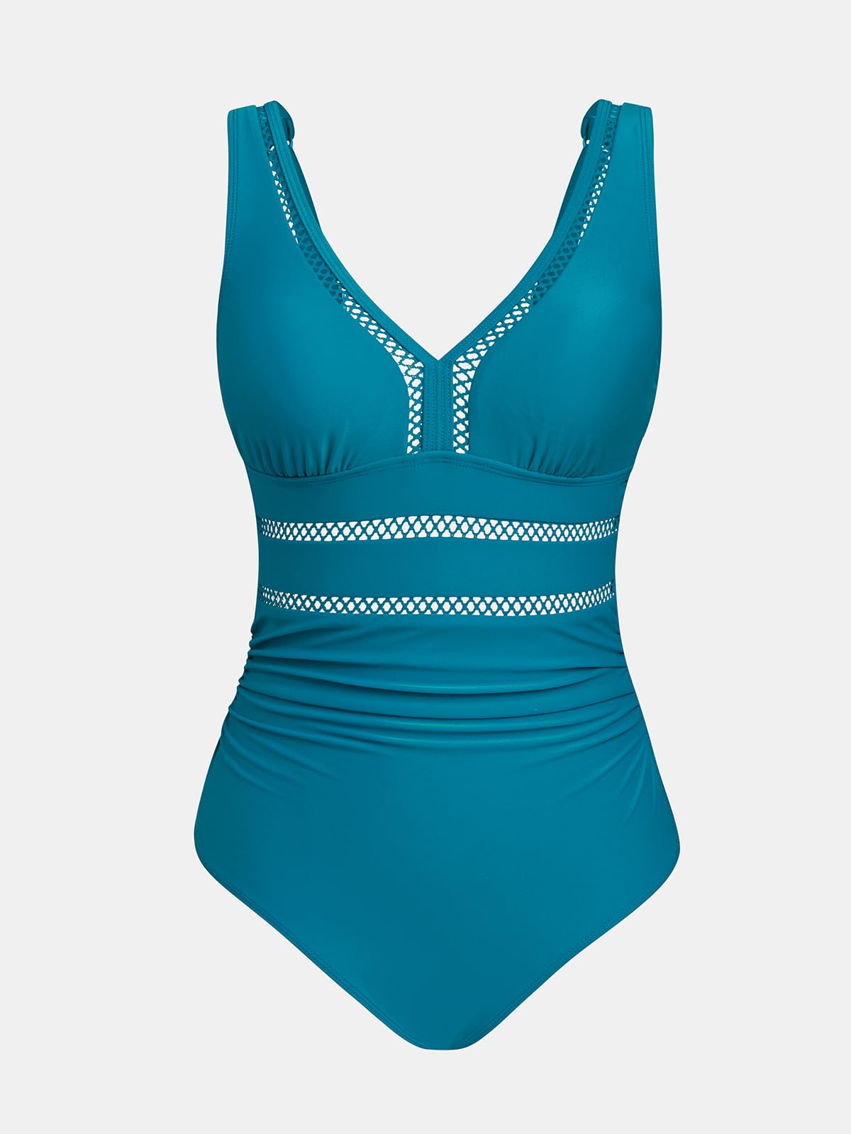 CUPSHE Damen Badeanzug V Ausschnitt Netzstoff Bauchweg Raffung Rückenausschnitt Verstellbare Träger Einteilige Bademode Swimsuit | Verstellbare Träger, Raffung am Bauch, V-Ausschnitt, Netzstoff-Einsatz, Rückenausschnitt, Strandurlaub