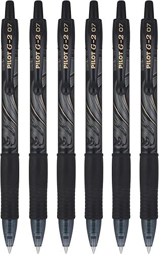 PILOT G2 Mineral Art Collection Premium Bolígrafo de tinta de gel retráctil, punta fina de 0.028in, paquete de 6 (negro)