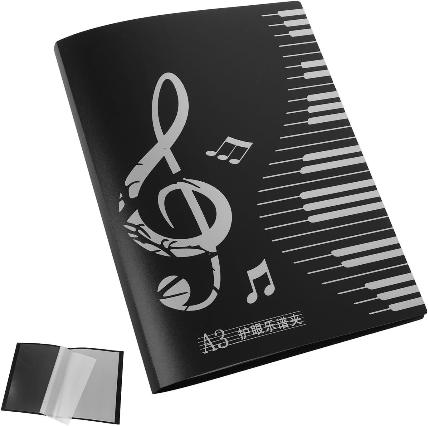 Ciieeo A3 Music Folder Sheet Music Storage with 20 Plastic Pages, Black Choir and Band Flip Folder for Piano Score Storage and Paper Document Holder