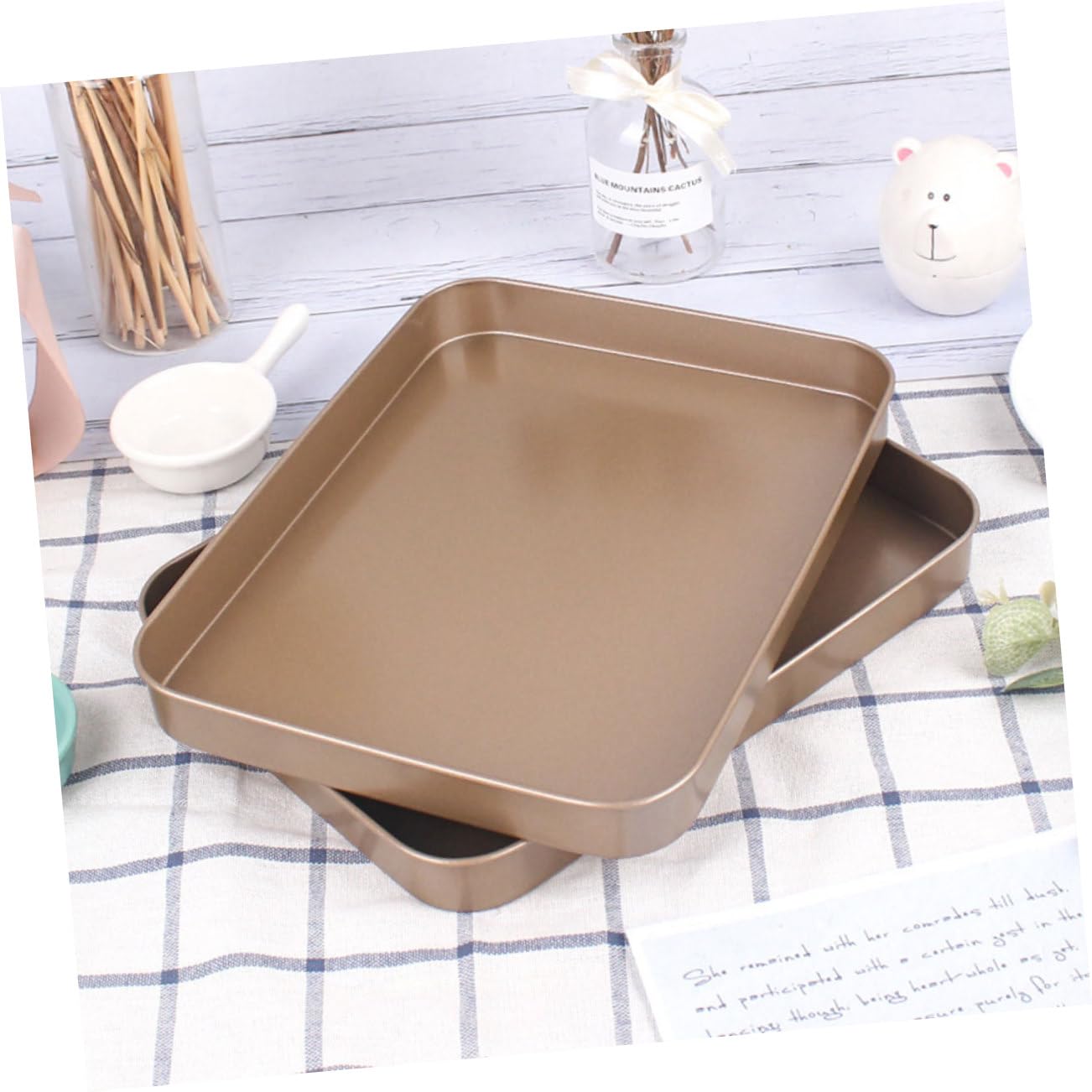 Unomor Rectangular Non-stick Carbon Steel Baking Pan for Cakes and Bread Bakeware for Home Kitchen Use Easy Release and Cleanup Golden Finish