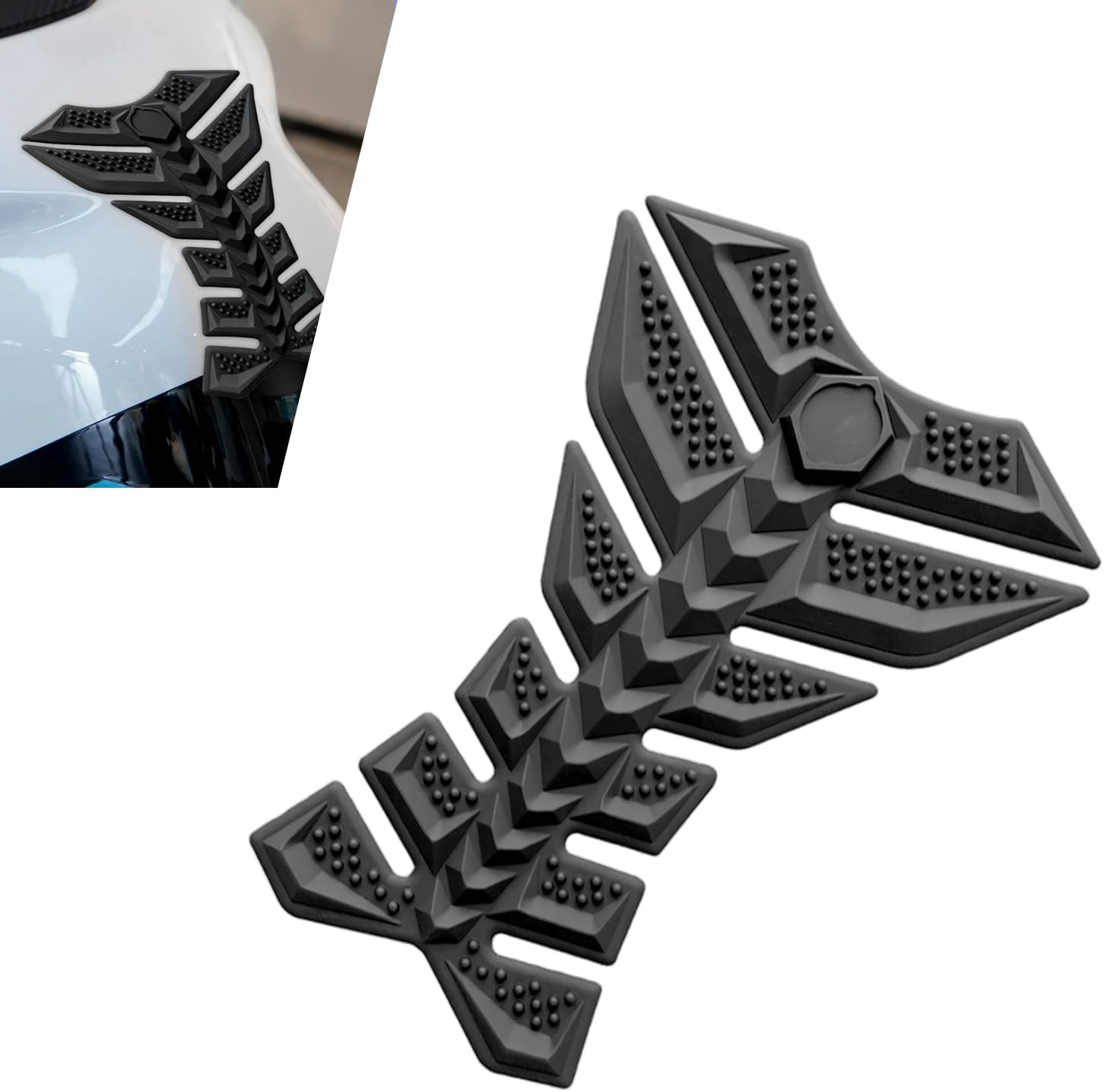 Motorcycle Tank Protector, 3D Stereo Rubber Fishbone Motorcycle Tank Pad, Anti-slip Fuel Protector Decal, Universal Decorative Accessories (Black)
