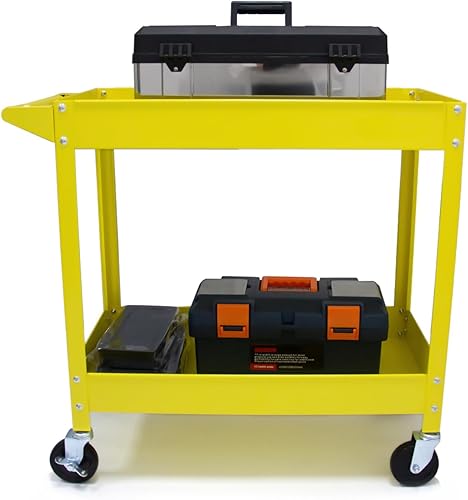 Miniatura 1 de Carrito de servicio de acero grande de 30 pulgadas, amarillo, carritos utilitarios con ruedas, 2 estantes, metal, capacidad de 300 libras, compra