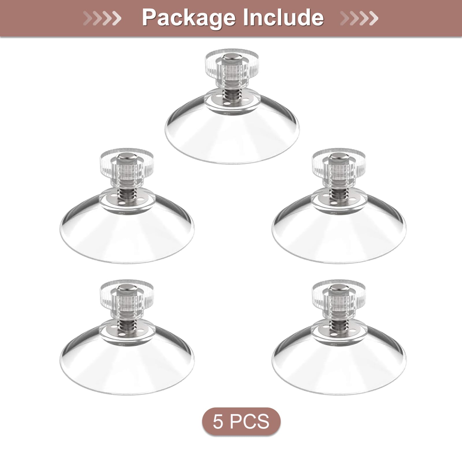 Ganci a Ventosa con Vite per Vetro, Confezione da 5 Ventose da 43 mm con Dado Zigrinato M4, Supporto a Ventosa Trasparente con Pulsante Tondo Filettato, Ventosa Versatile per Finestre, Auto