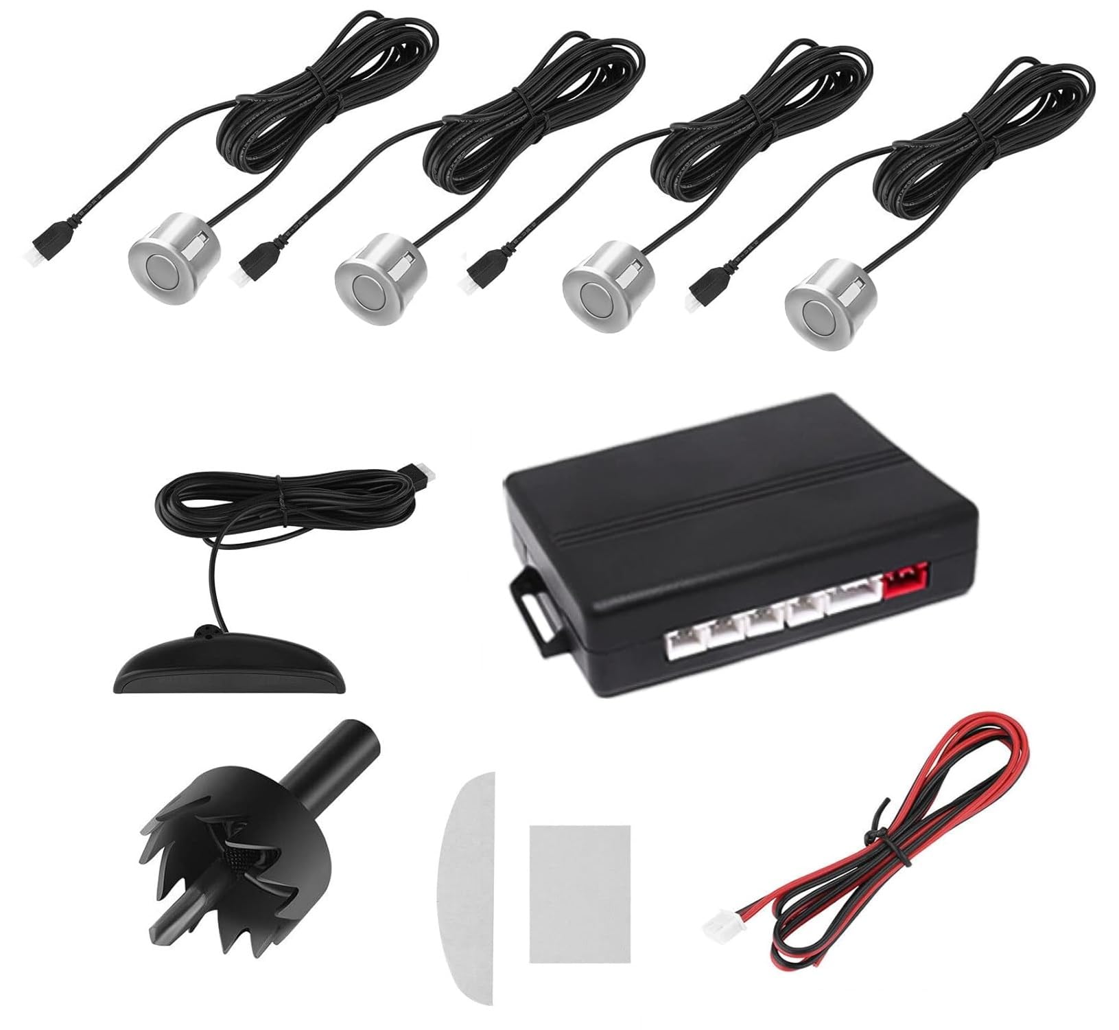 Adwait Car Reverse Parking Sensor Set of 4 Silver Sensors with LED Display Buzzer and Control Box Radar Beep Sound Alert Auto Object Detector For Camry New 2024