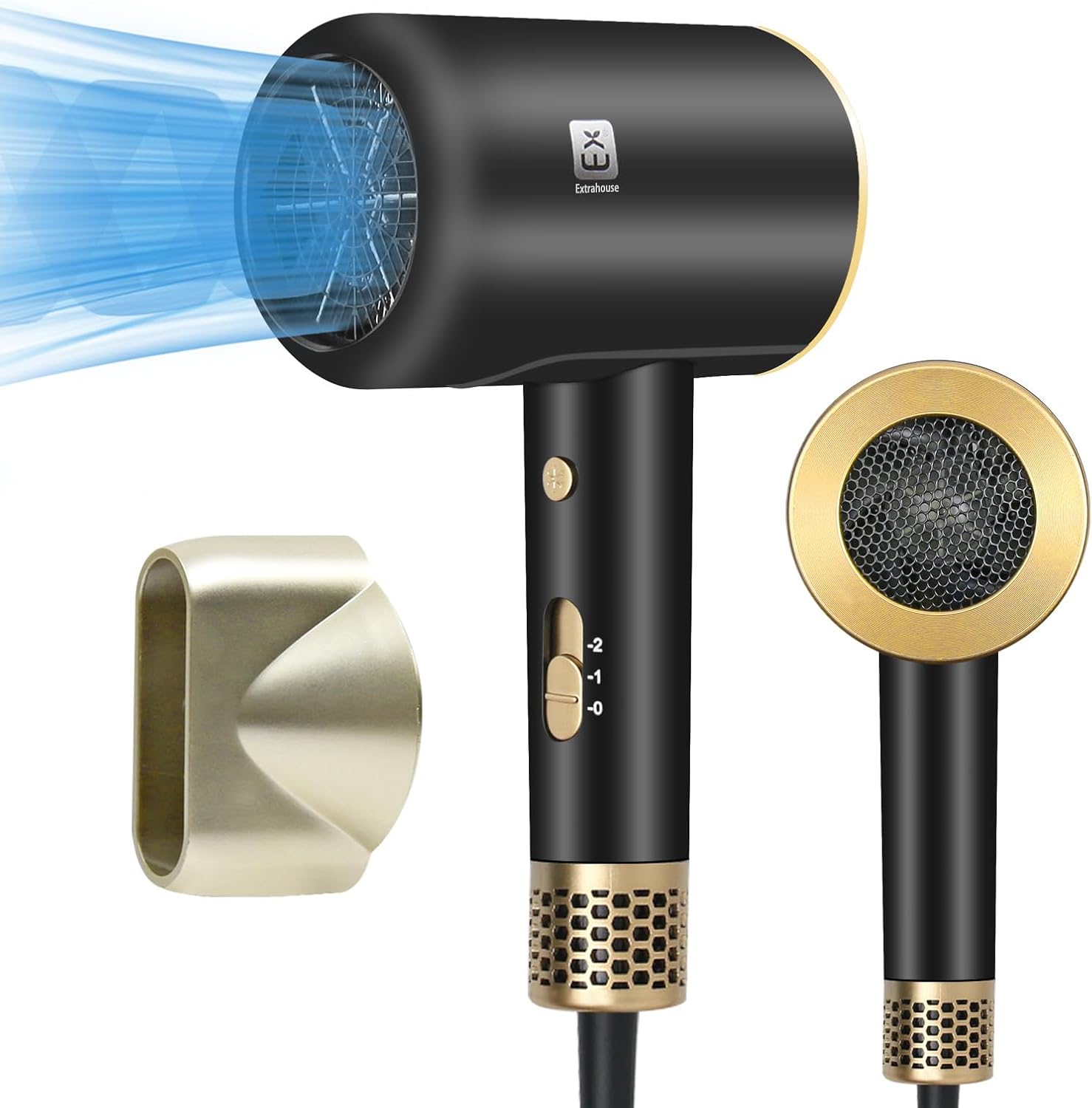 EXTRASTAR Professionele haardroger voor haar, 2000 W met concentrator, 2 temperaturen/2 snelheden, voor salon en thuis (zwart)