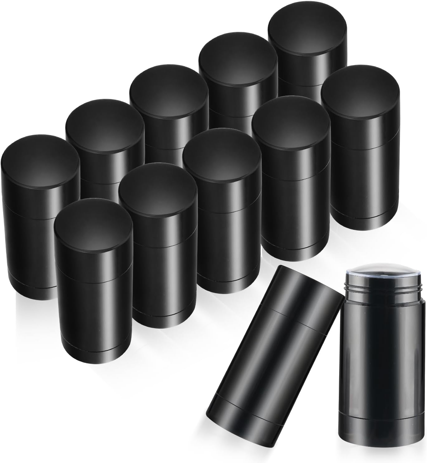 12 Pcs 30g/1oz Black Deodorant Containers Refillable Bottom Refilling Round Stick Plastic Twist Up Deodorant Bottles for DIY Chapstick Lip Balm Crayon (Pack of 6)