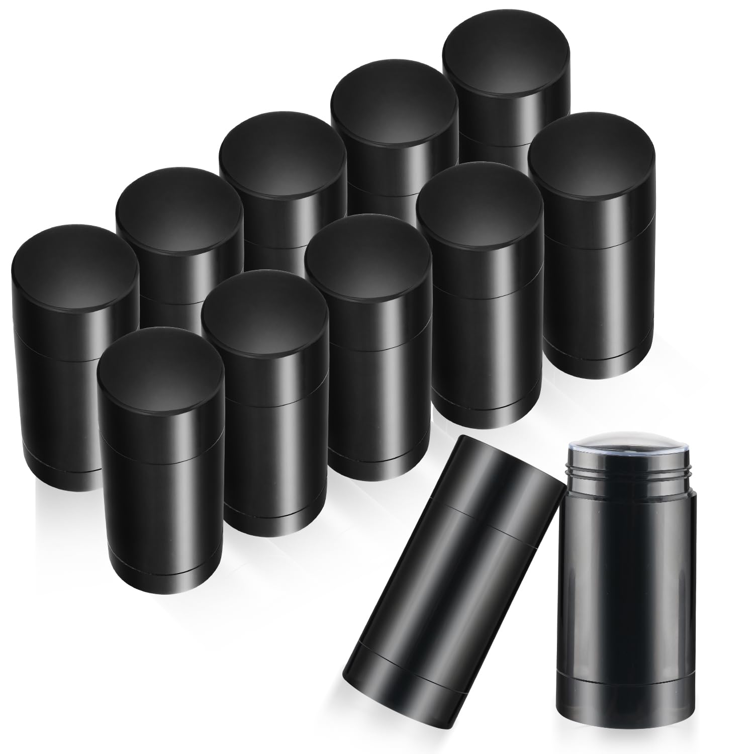 12 Pcs 30g/1oz Black Deodorant Containers Refillable Bottom Refilling Round Stick Plastic Twist Up Deodorant Bottles for DIY Chapstick Lip Balm Crayon