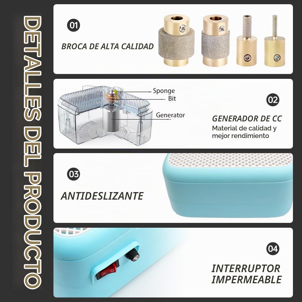 Molinillo de Vidrio Manchado Molinillo de Vidrio y cerámico y otros materiales, Mini kit de Herramientas de molienda pulido DIY (Blue-220v)