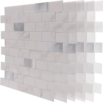 TriRock Wallpaper Sticker Square Mosaic Tile Sticker Brick Wallpaper for Kitchen Bathroom Peel and Stick White 25 50cmMarble pattern-10 Sheets
