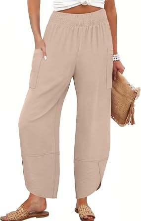 ANRABESS Womens Wide Leg Palazzo Capri Barrel Pants Cropped Trousers