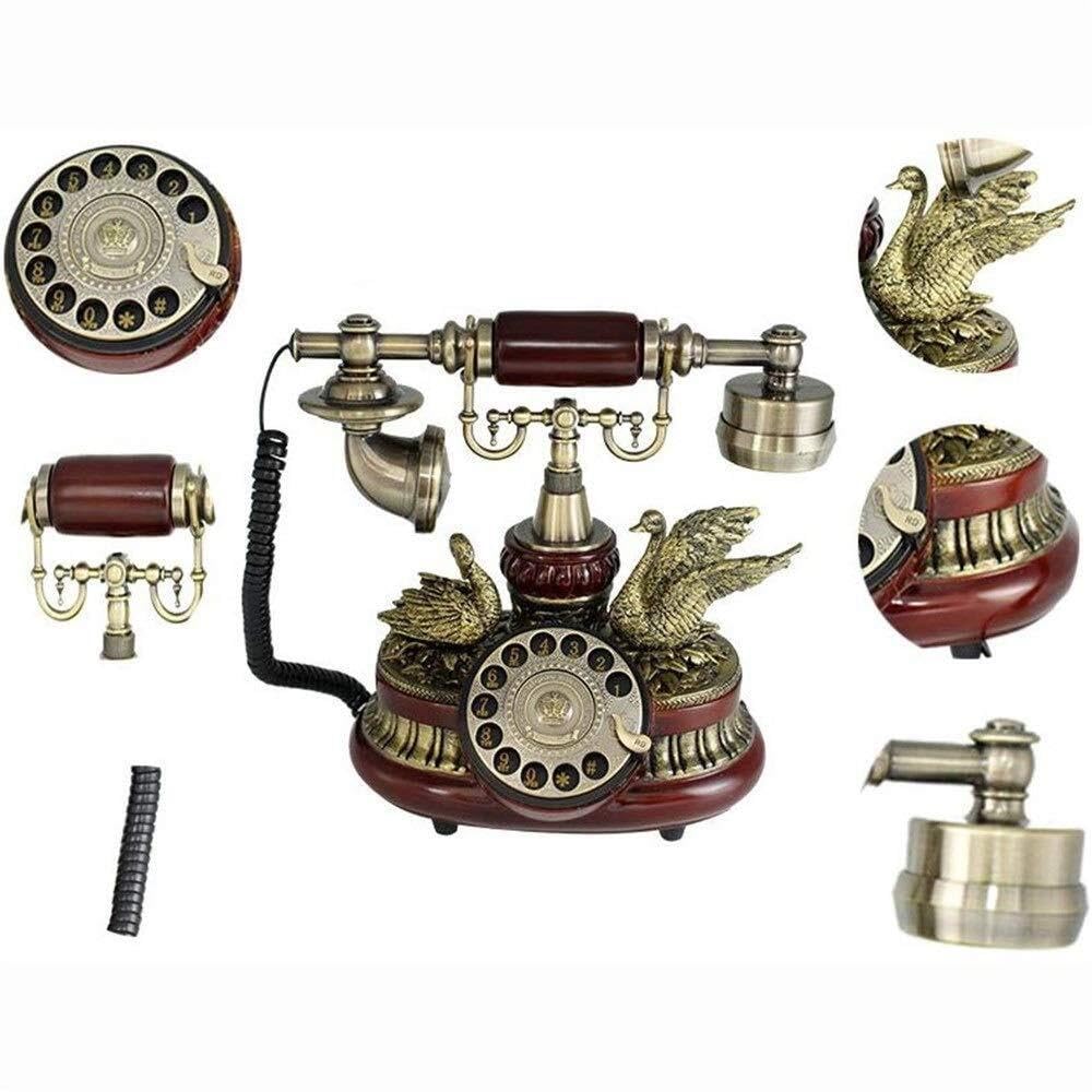 Europejski Antyczny Telefon Stacjonarny Z Tarczą Obrotową – Retro Telefon Stacjonarny Z Kablem I Dzwonkiem, Czerwono-Brązowy, Vintage Design, Idealny Do Wystroju Dom