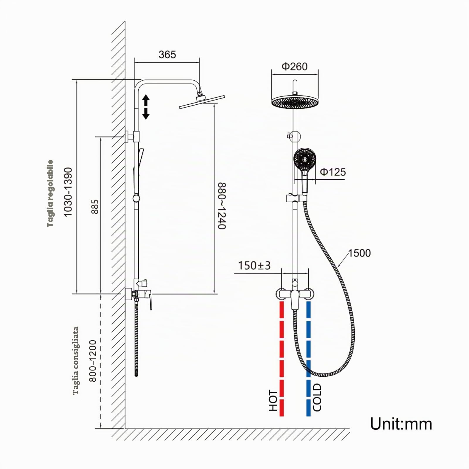 Auralum Colonna Doccia con Miscelatore Doccia Cromo, Saliscendi Doccia Altezza Massima Regolabile 1,39 m con Soffione 26x26cm e Doccetta 3 Funzioni per Bagno, Asta Doccia con Soffione e Doccetta